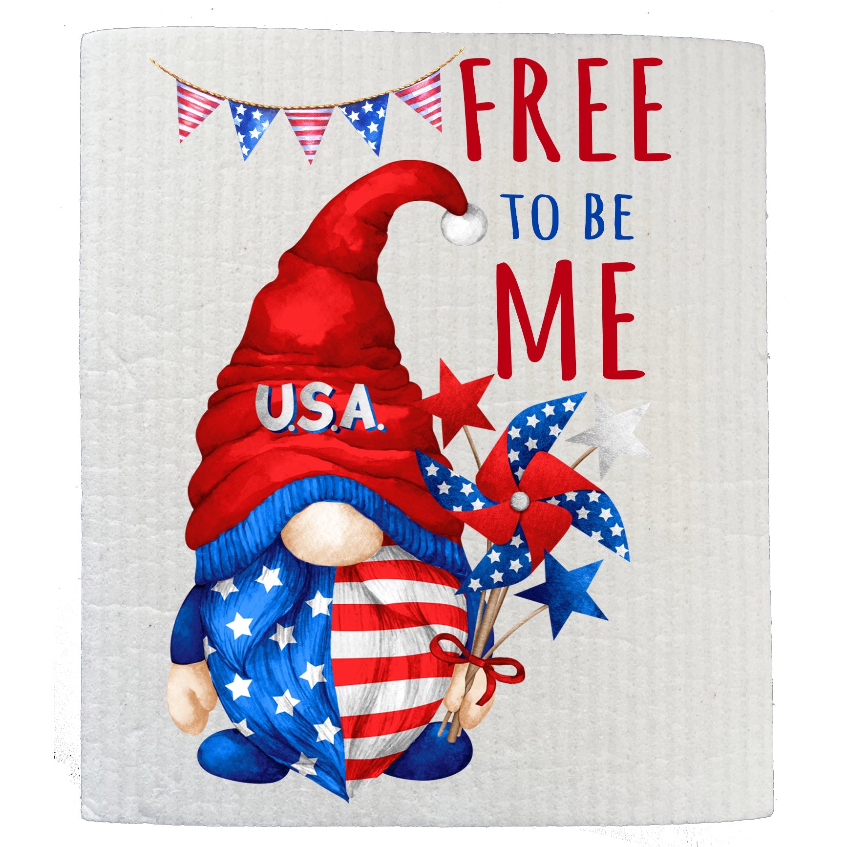 4th of July Gnome Free To Be Me Swedish Dishcloth