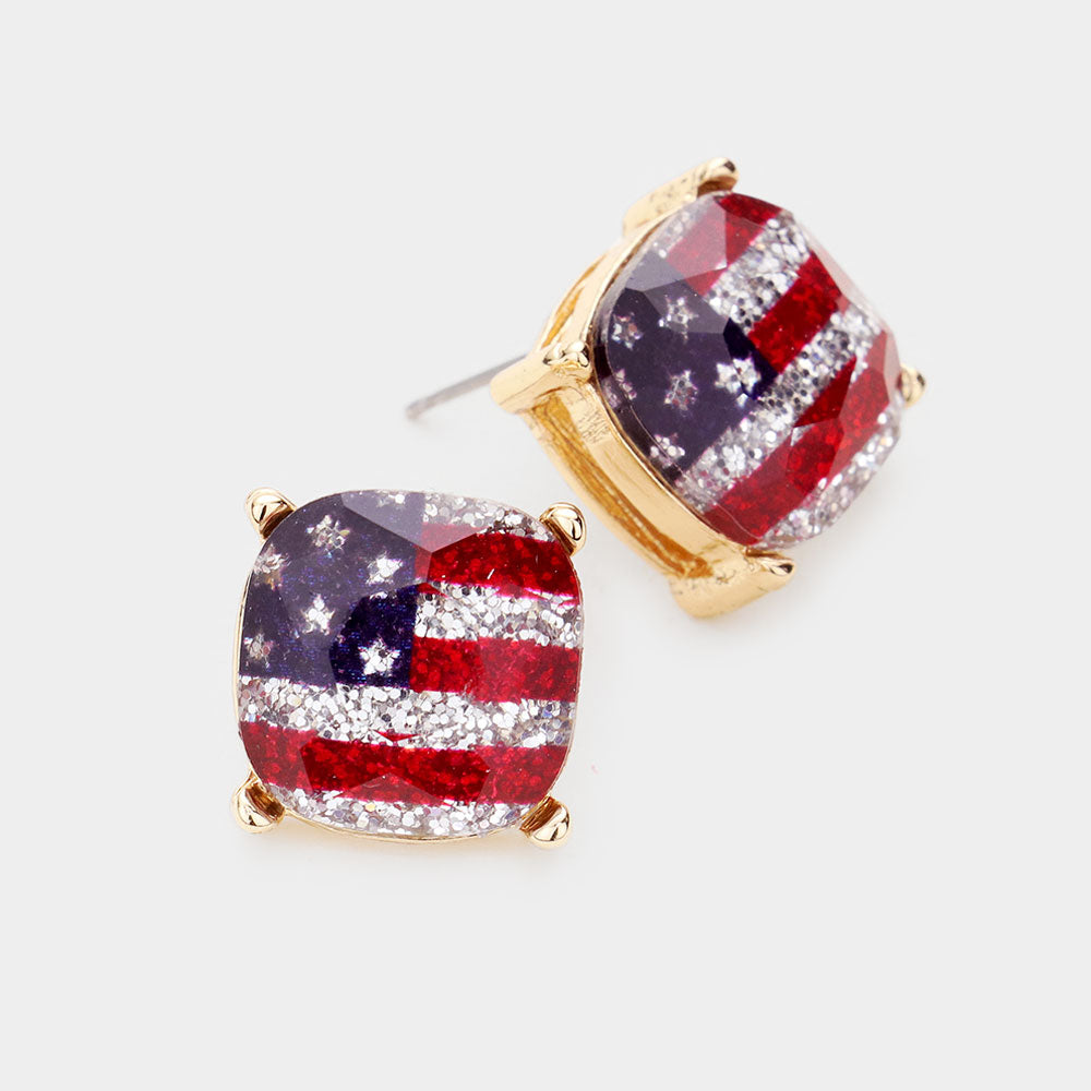 American Flag Gold Glitter Stud Earrings