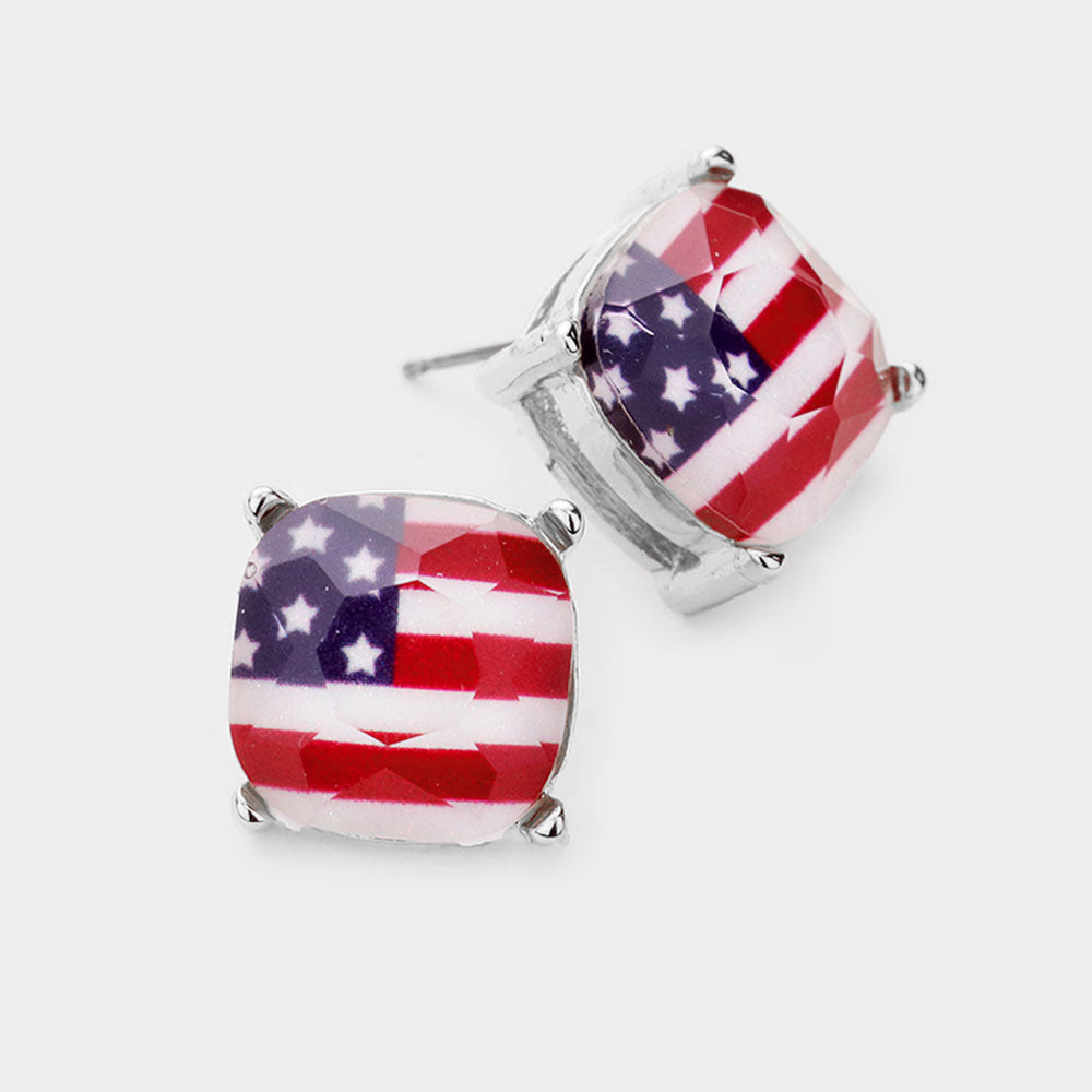 American Flag Silver Stud Earrings