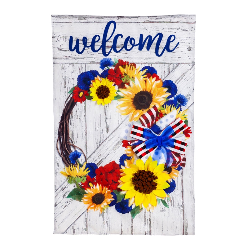 Americana Floral Wreath House Burlap Flag