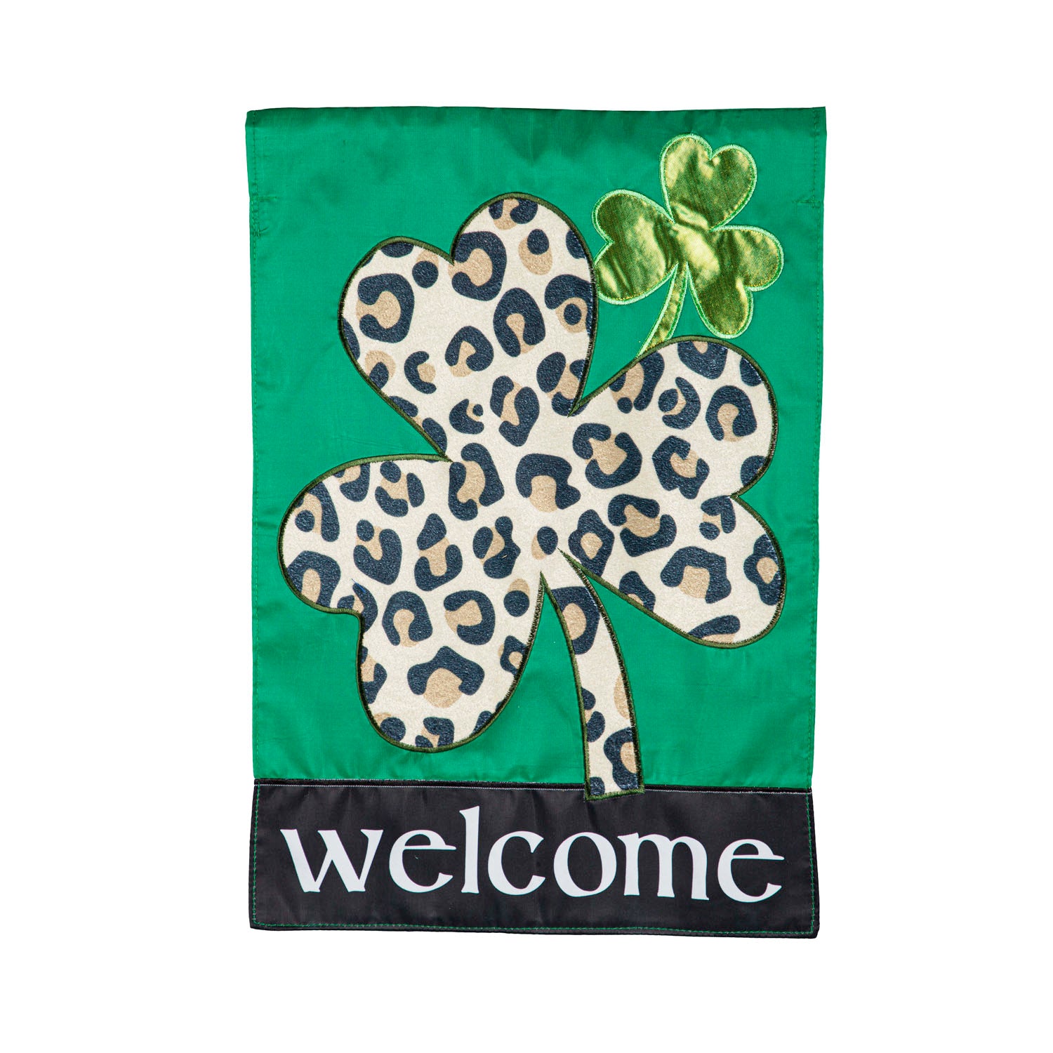 Animal Print Shamrock Garden Applique Flag