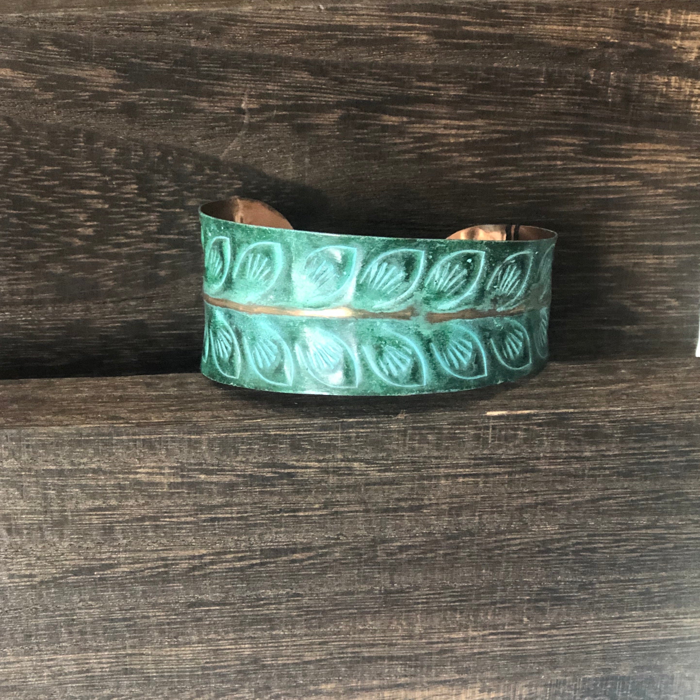 Anju Natural Teal Leaf Copper Cuff