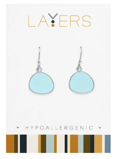 Aqua Coin Dangle Layers Earrings in Silver