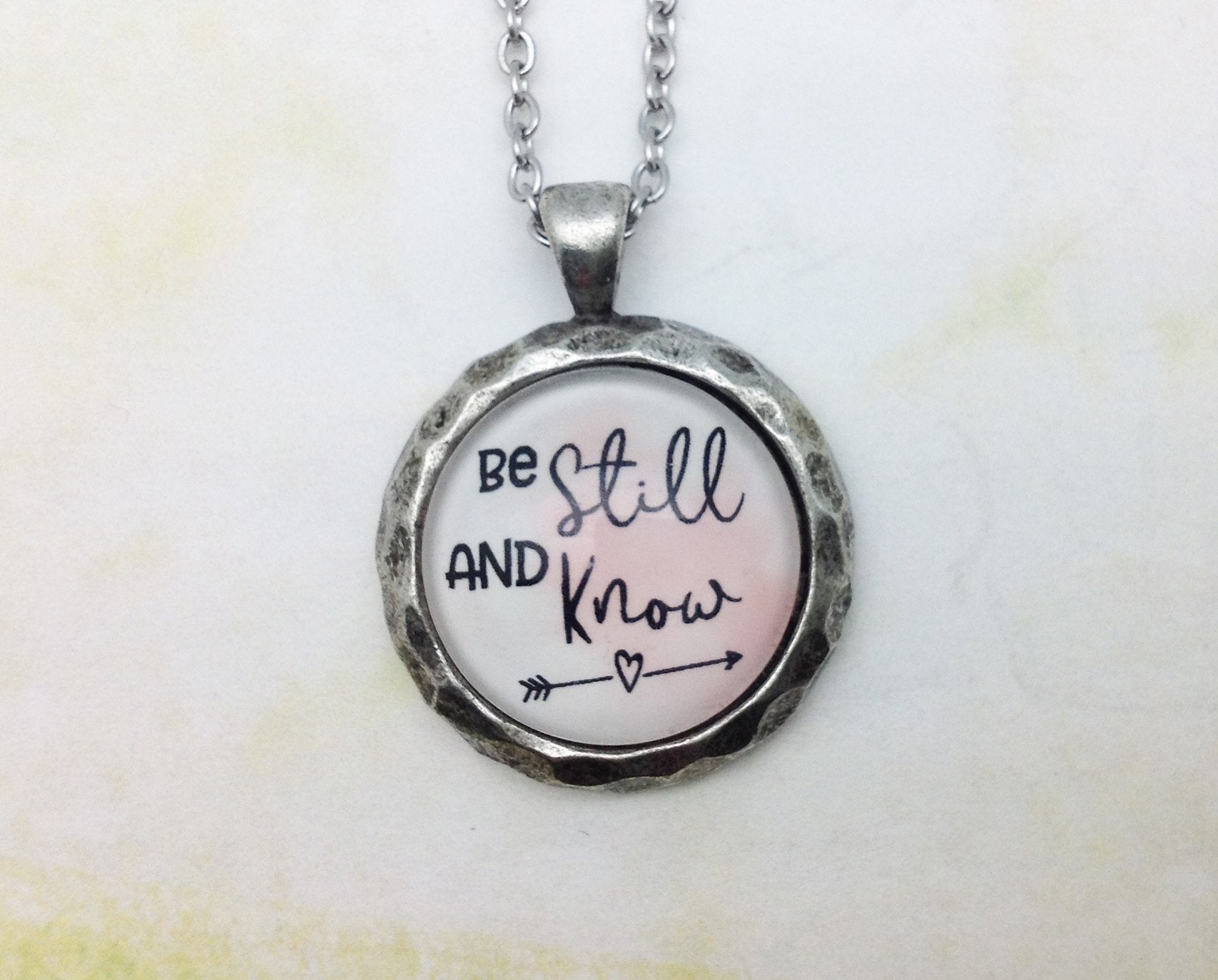 Be Still & Know Hammered Pewter Urban Charm Necklace