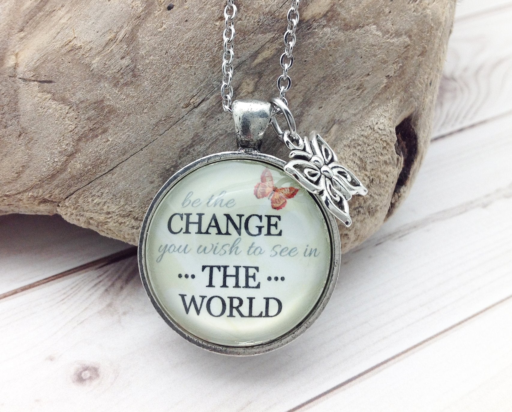 Be The Change Pewter Urban Charm Necklace