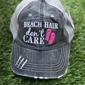 Beach Hair Don't Care with Pink Flip Flops Trucker Hat