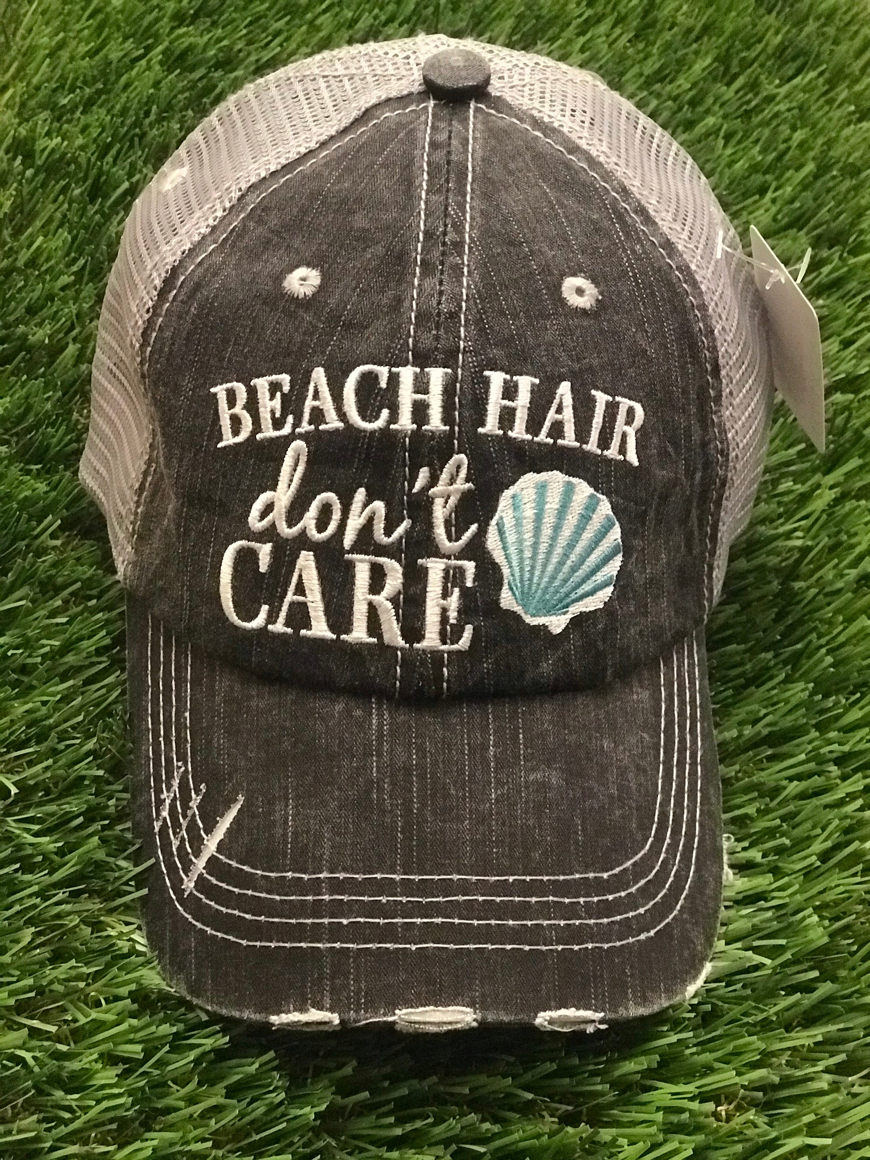 Beach Hair Don't Care with Teal Shell Trucker Hat