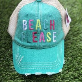 Beach Please Teal Trucker Hat