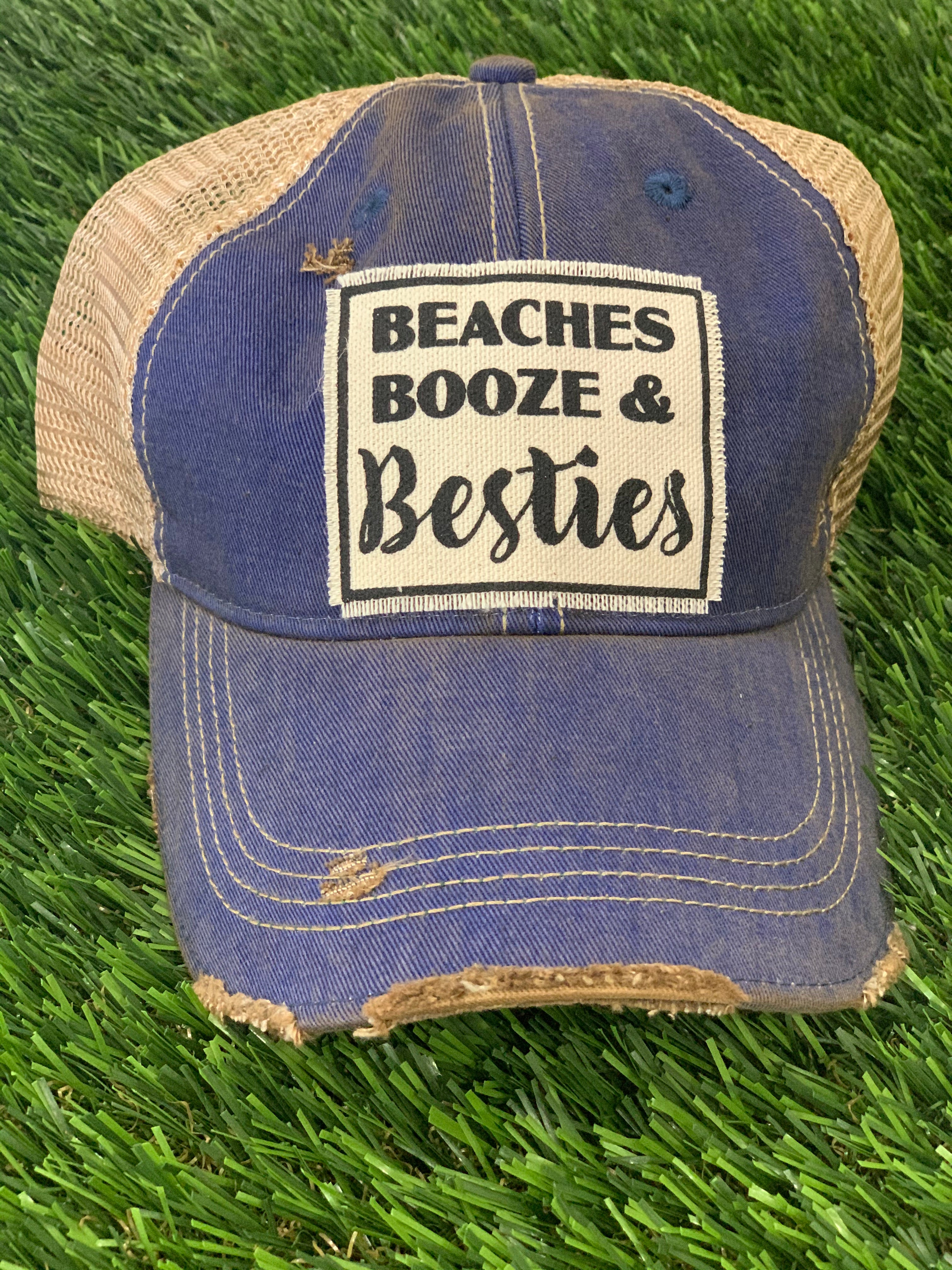 Beaches Booze & Besties Vintage Trucker Hat