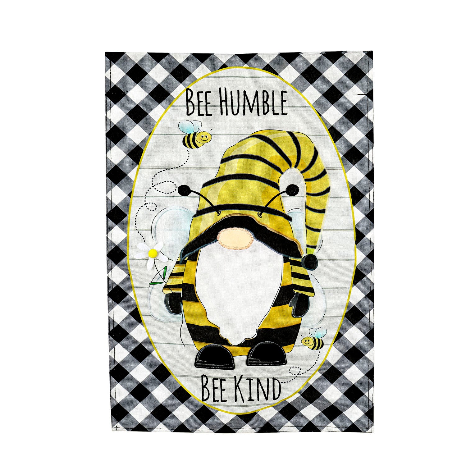 Bee Humble Bee Kind Gnome Garden Linen Flag