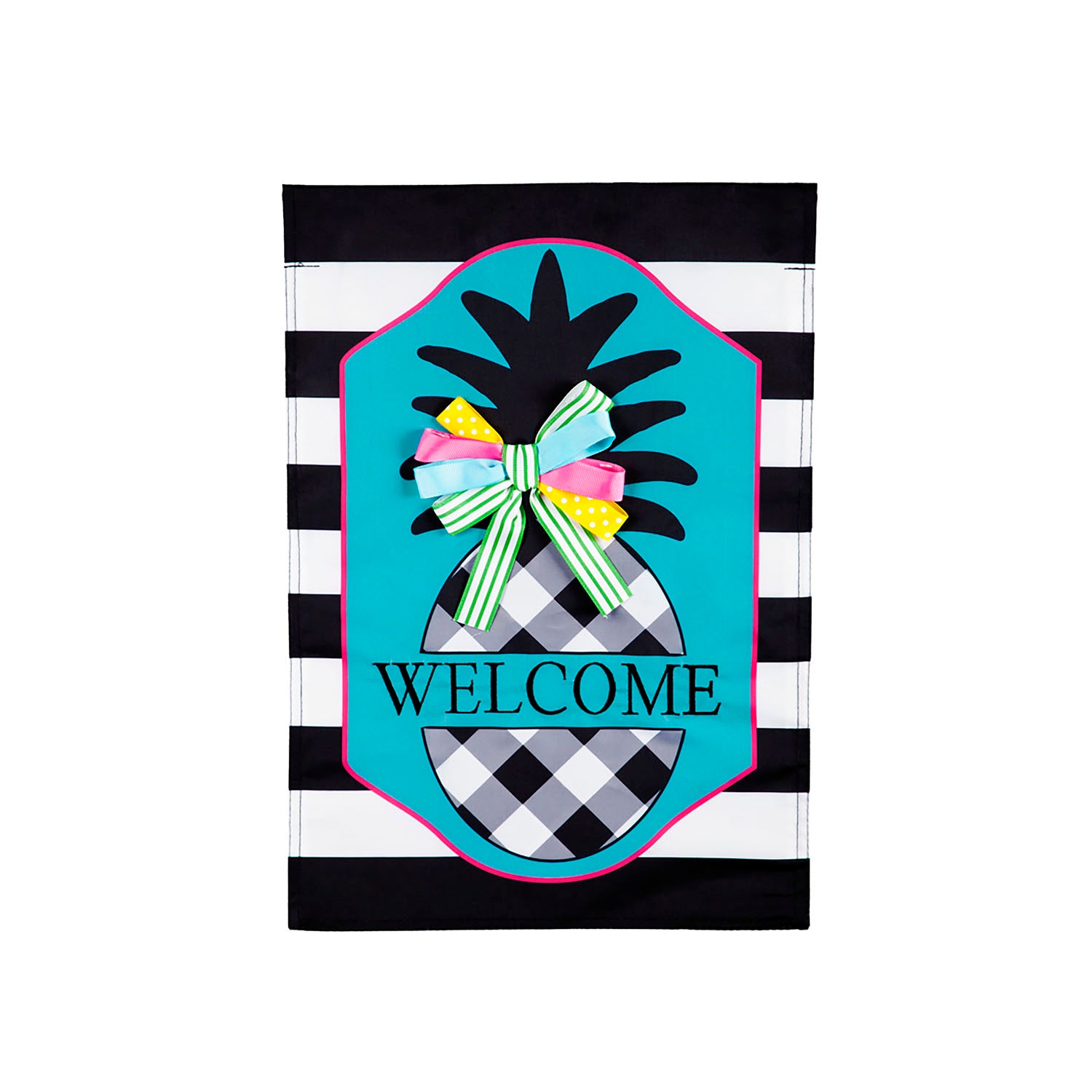 Black and White Pineapple Garden Applique Flag