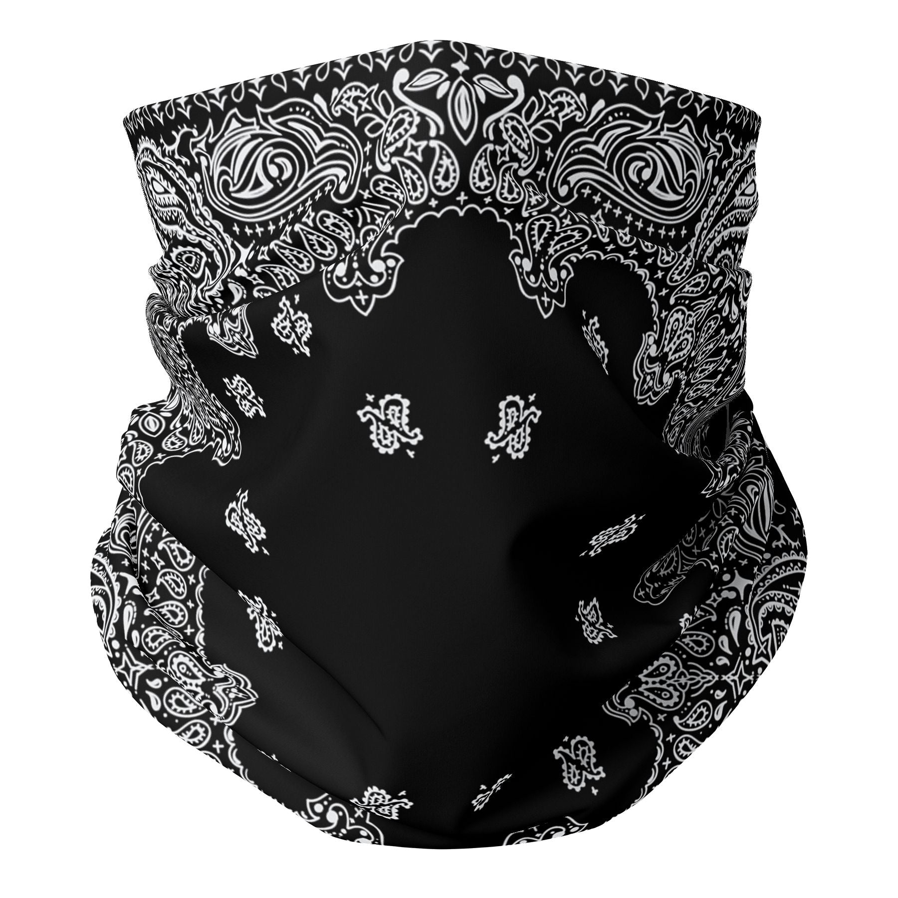 Black Bandana Print Large Neck Gaiter - Adult Men/XL Women