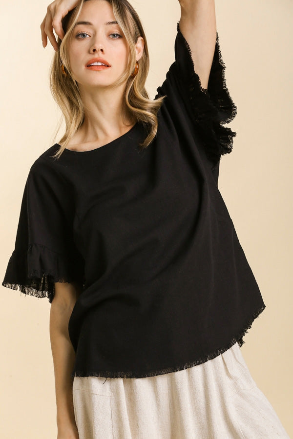 Black Eternal Hope Linen Top with Cutout Back