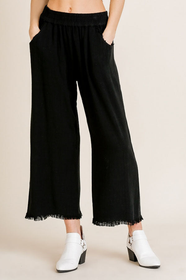 Black Frayed Beauty Wide Leg Pants