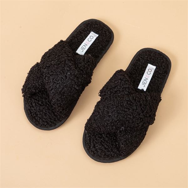 Black Suzette Fuzzy Slippers