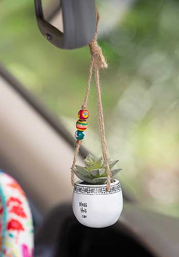 Bless This Car Hanging Faux Succulent