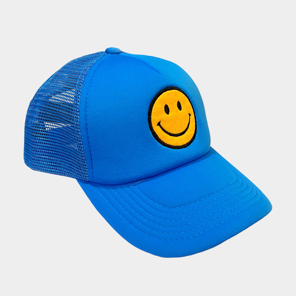 Blue Happy Face Mesh Back Baseball Hat