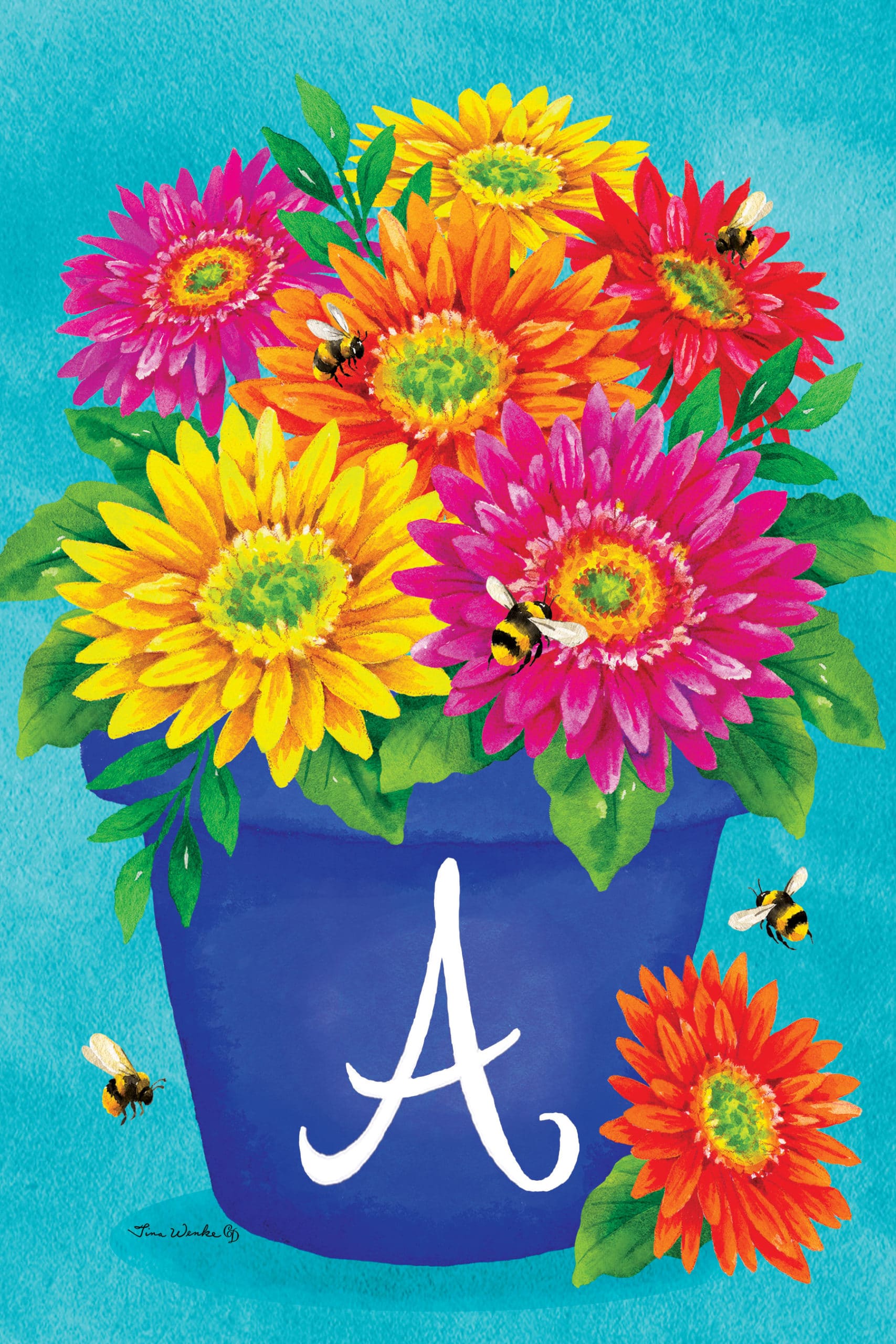 Blue Pot Gerbera Monogram Garden Flag