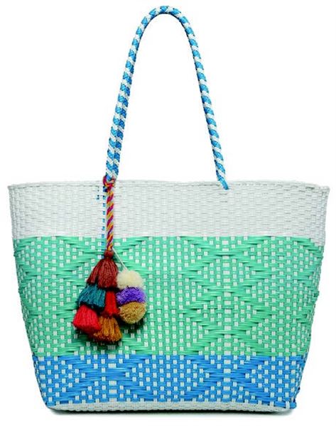 Blue Stripe Shelby Large Woven Tote