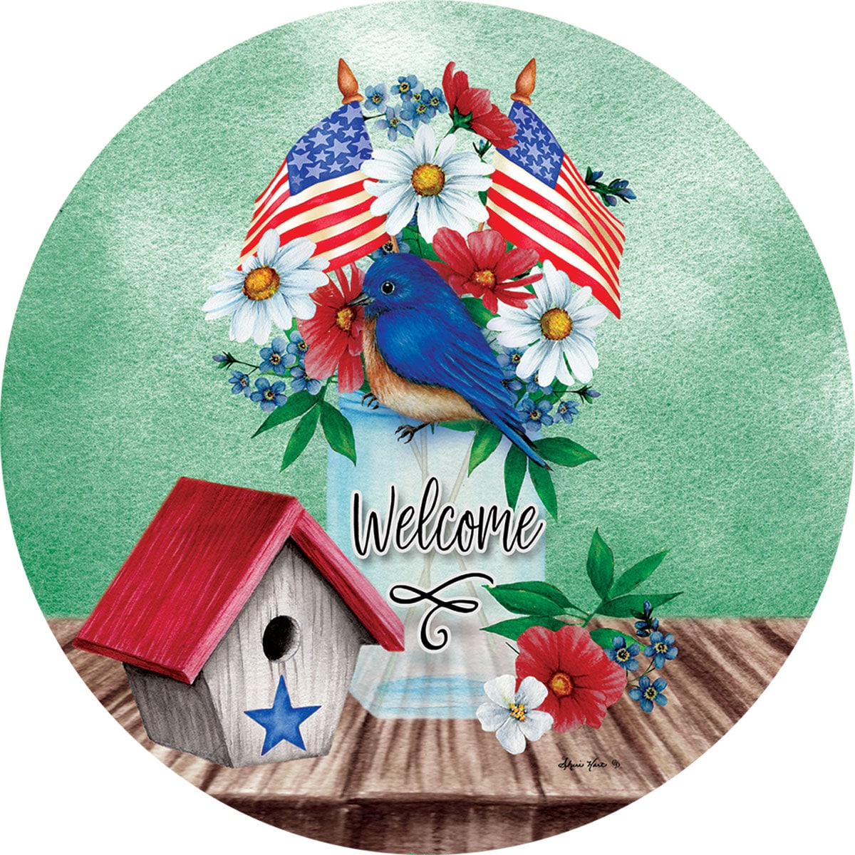 Bluebird & Flags Accent Magnet