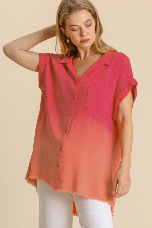 Bold Beauty Dip Dye Button Down Top