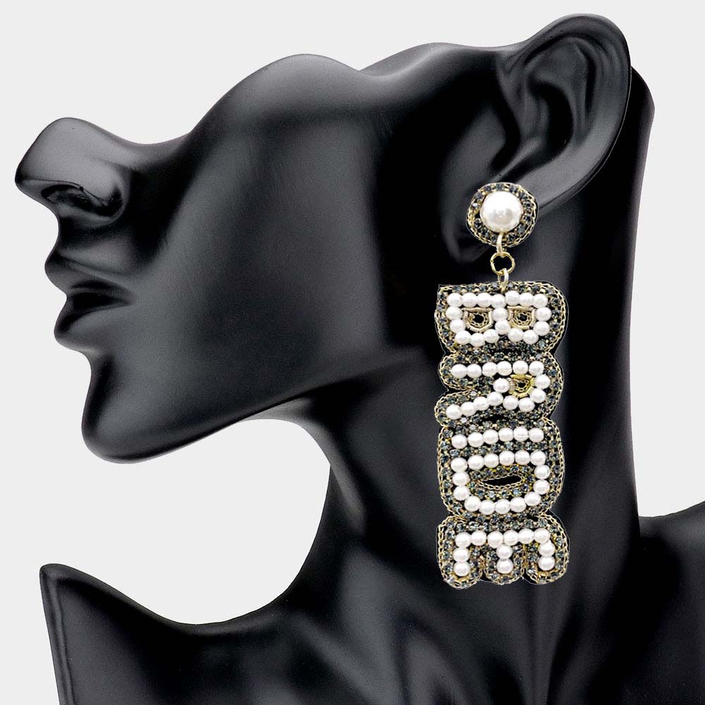 Bride Black Felt Back Pearl Rhinestone Earrings