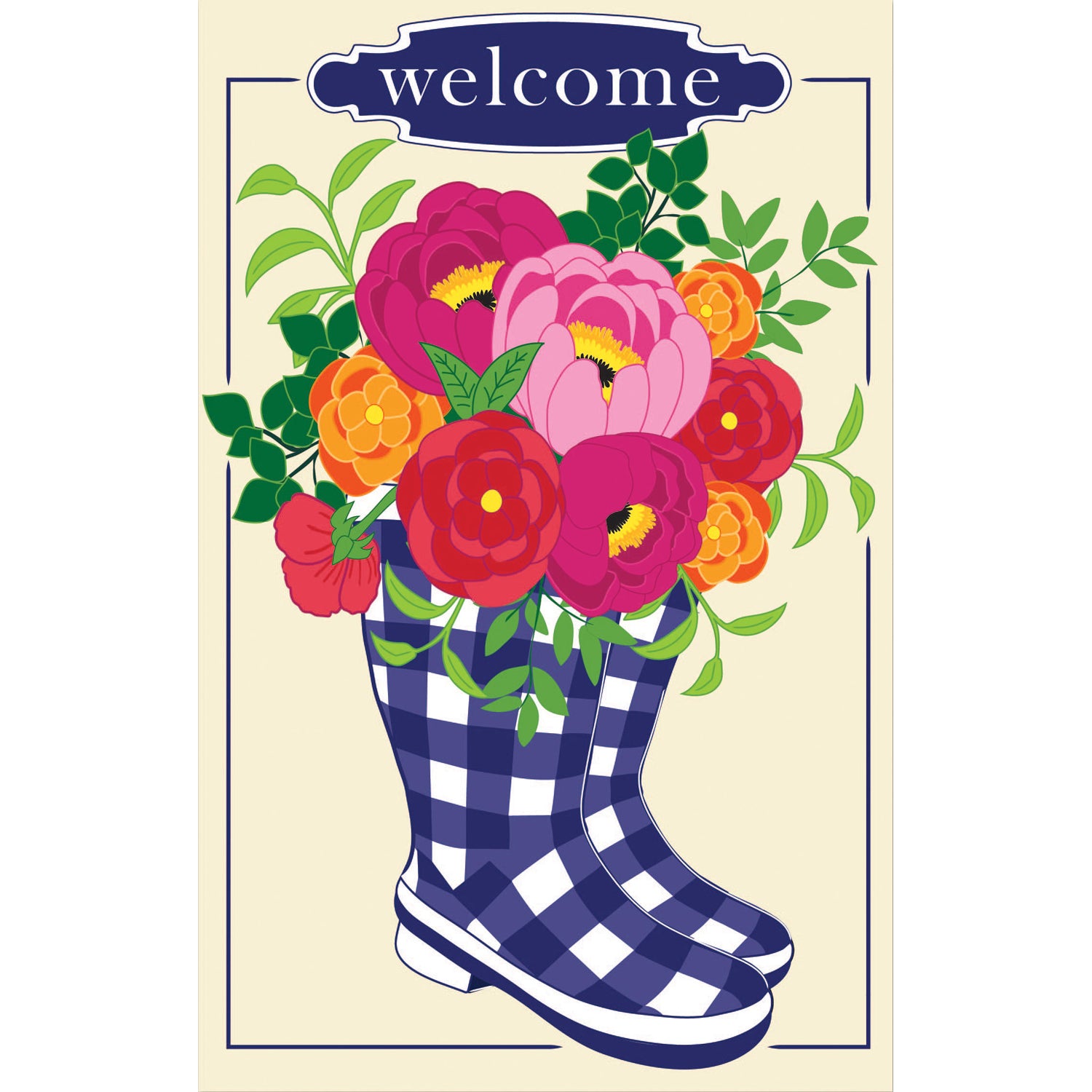 Buffalo Check Boots Welcome Garden Applique Flag