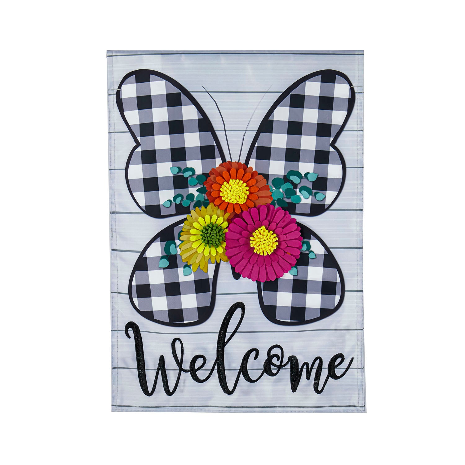 Buffalo Check Butterfly Garden Applique Flag