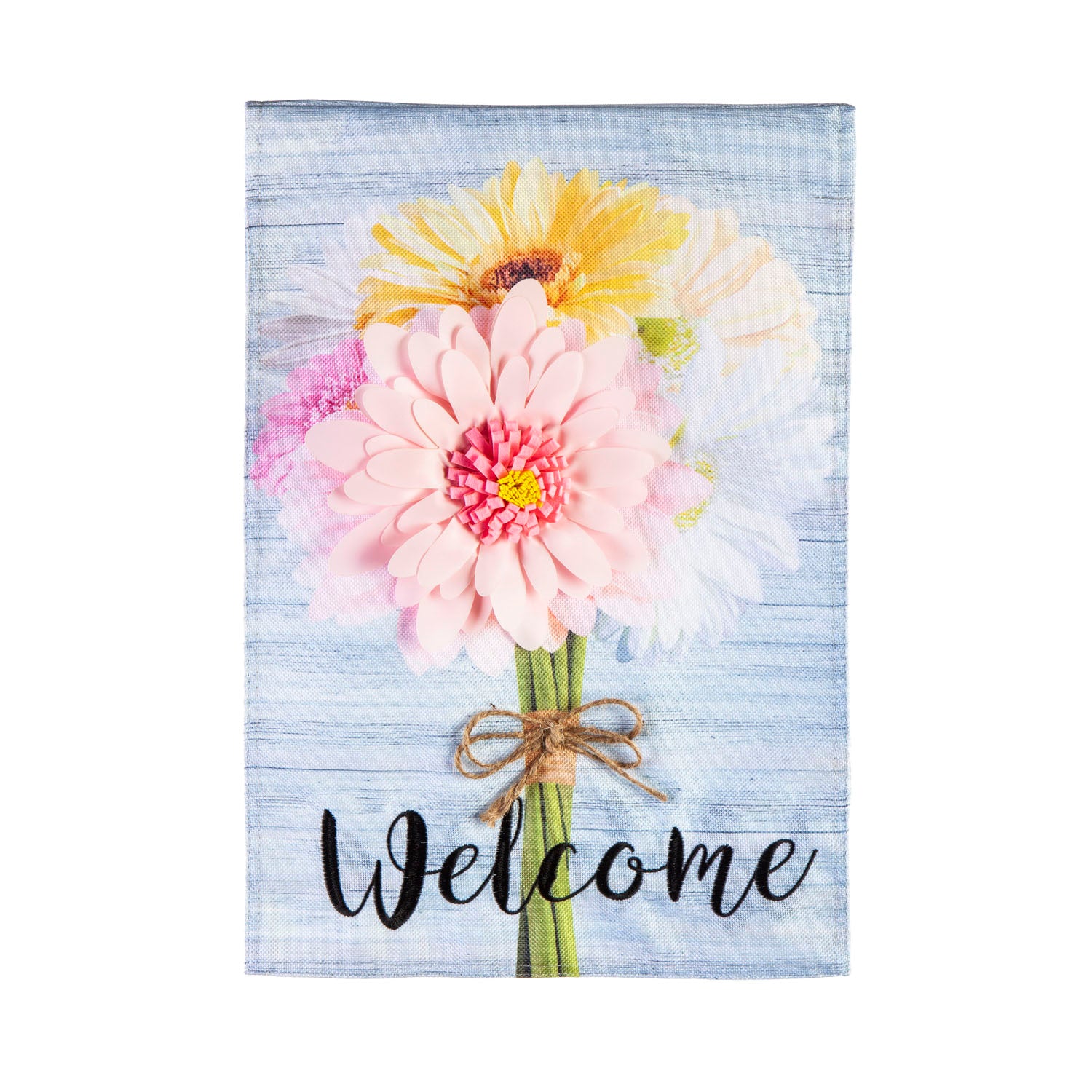 Bunch of Gerbera Daisies Garden Burlap Flag