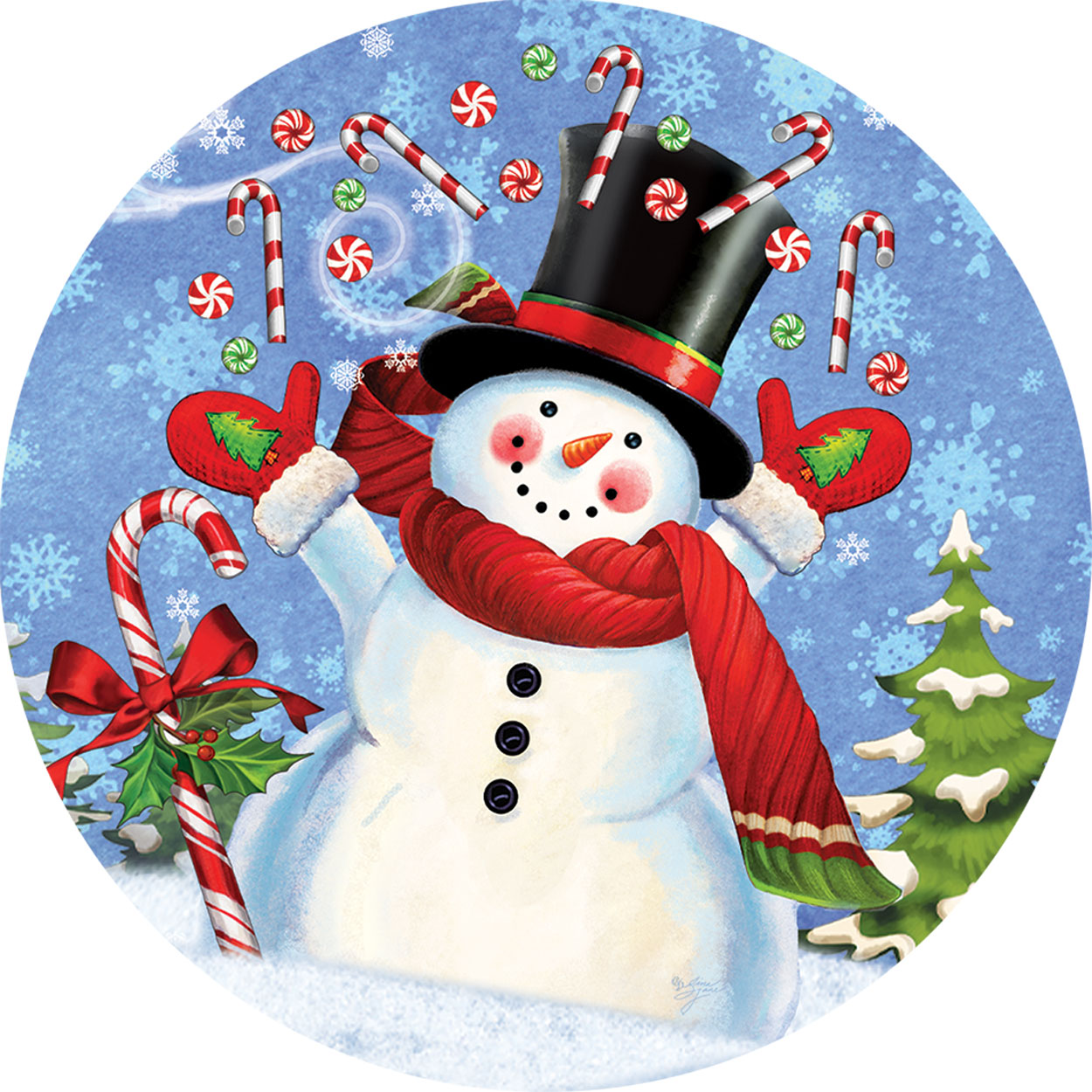 Candy Cane Snowman Accent Magnet