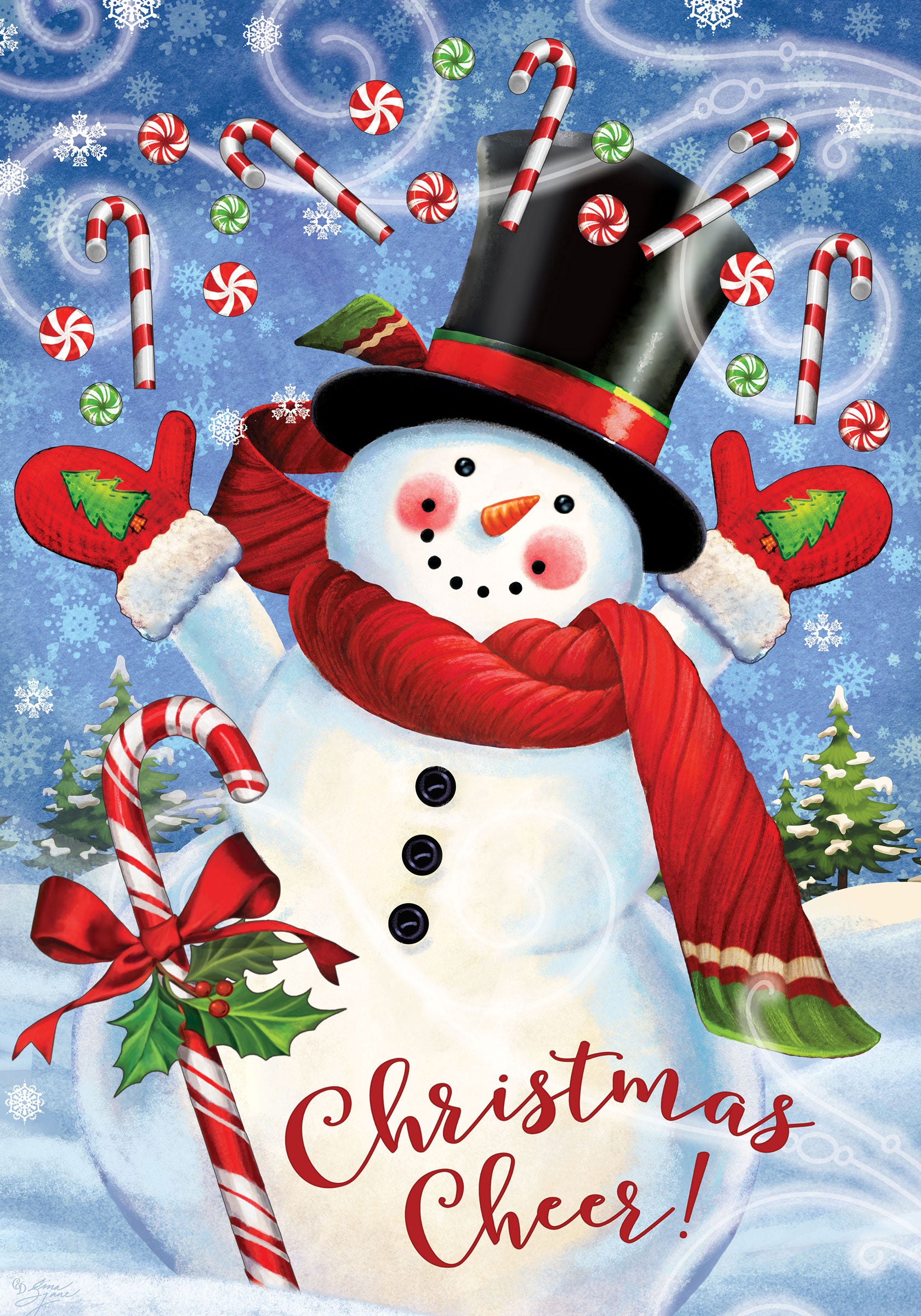 Candy Cane Snowman Garden Flag