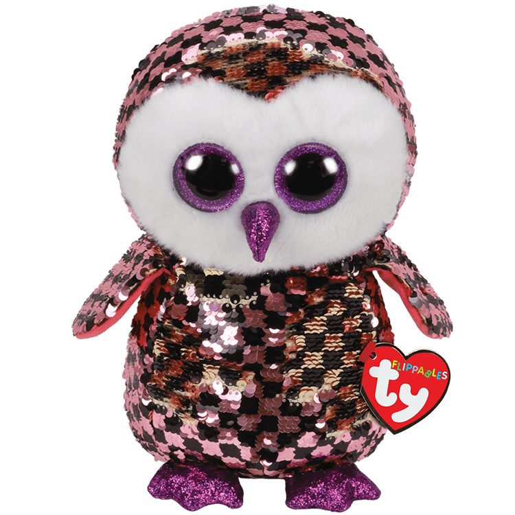 Checks - Reversible Sequin Pink/blk/gold Owl Ty Beanie Boo