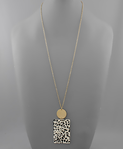 Cheetah Cowhide Rectangle Necklace