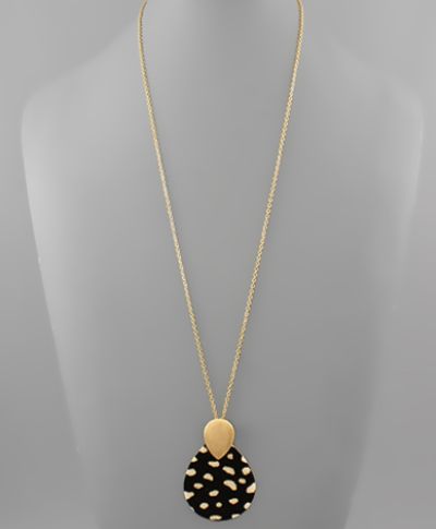 Cheetah Cowhide Teardrop Necklace