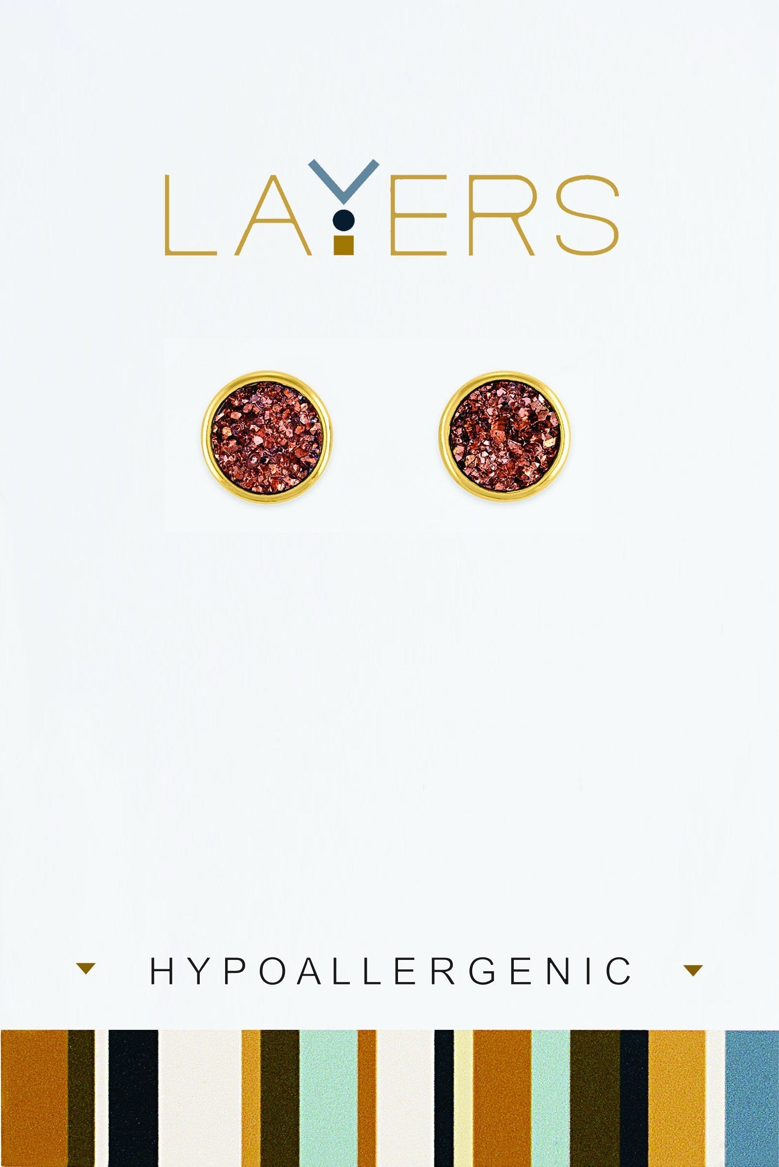 Circle Pink Druzy Layers Earrings in Gold