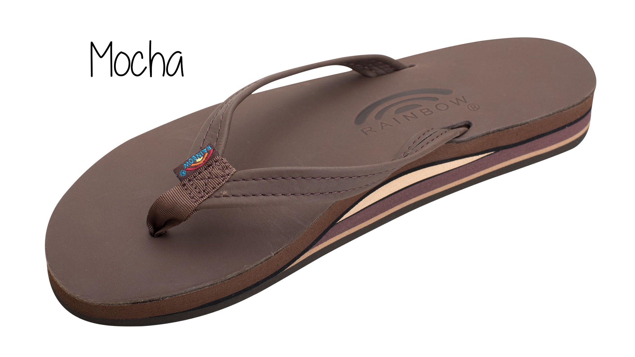 Classic Leather Ladies' Narrow Strap Double Layer Rainbow Sandals - Classic Mocha