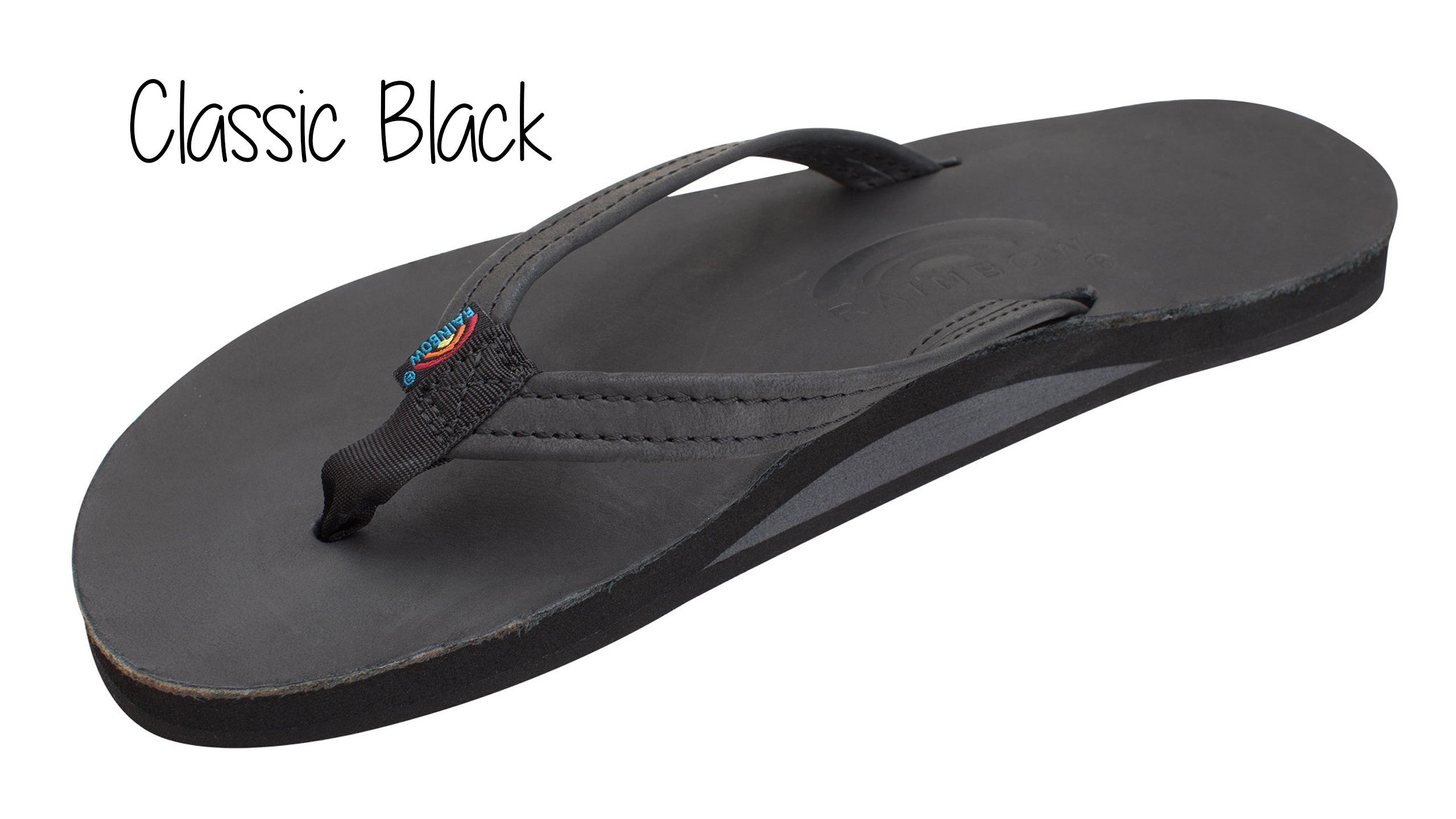 Classic Leather Ladies' Narrow Strap Single Layer Rainbow Sandals - Classic Black