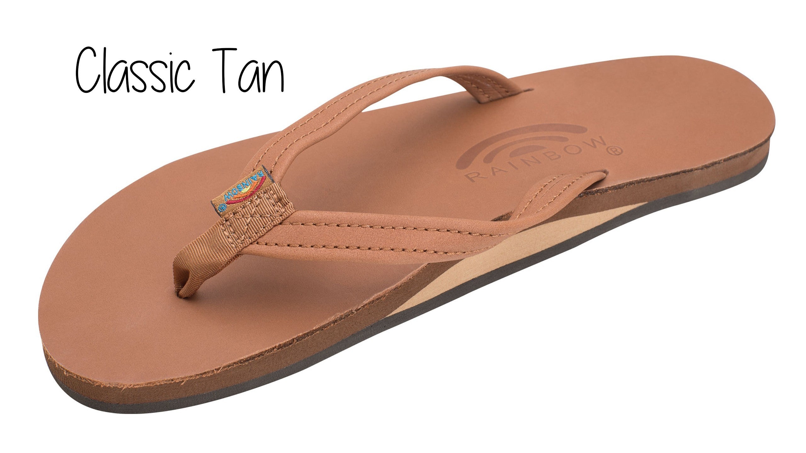 Classic Leather Ladies' Narrow Strap Single Layer Rainbow Sandals - Classic Tan