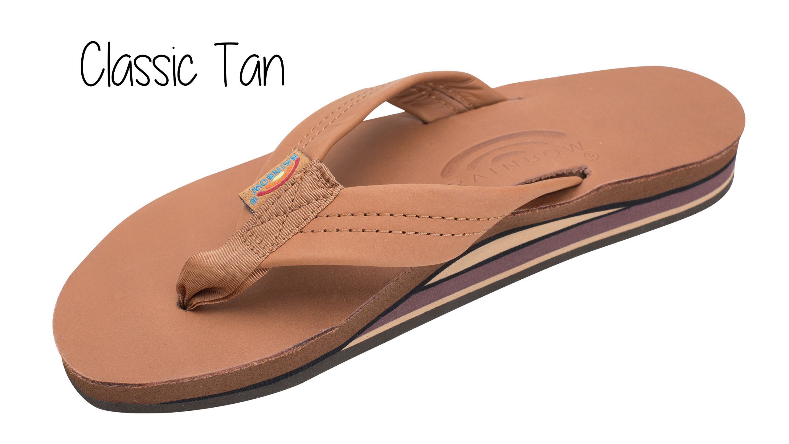 Classic Leather Ladies' Wide Strap Double Layer Rainbow Sandals -Classic Tan