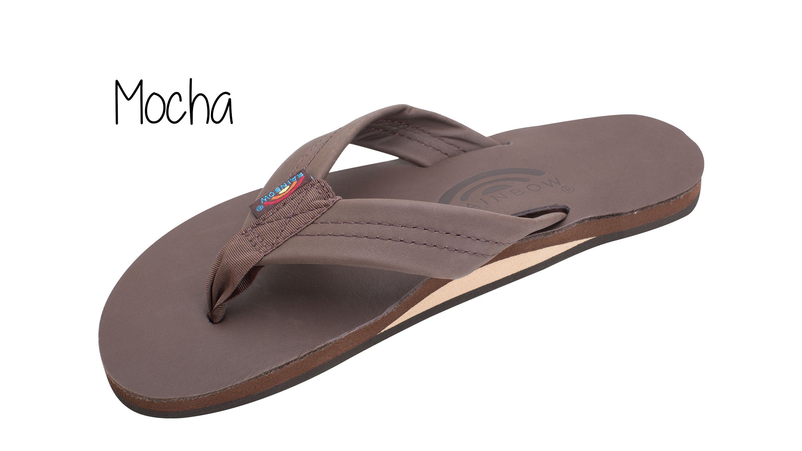 Classic Leather Ladies' Wide Strap Single Layer Rainbow Sandals - Classic Mocha