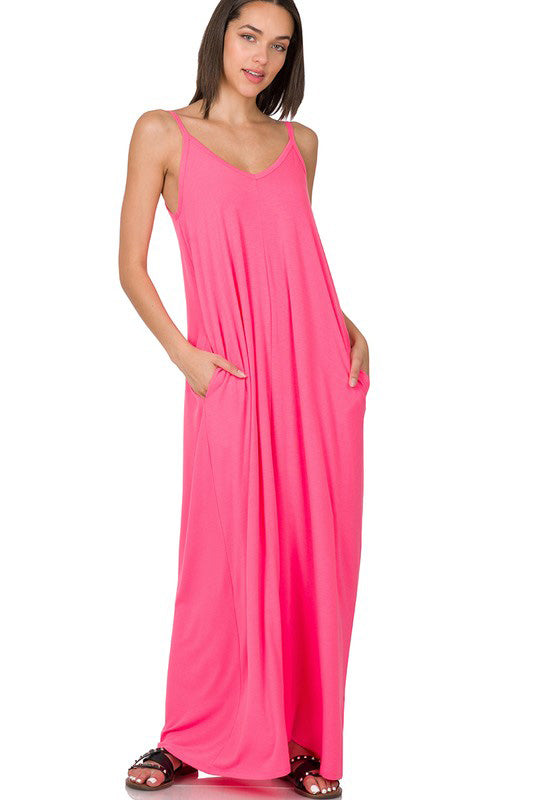 Fuchsia Camille V-Neck Maxi Dress