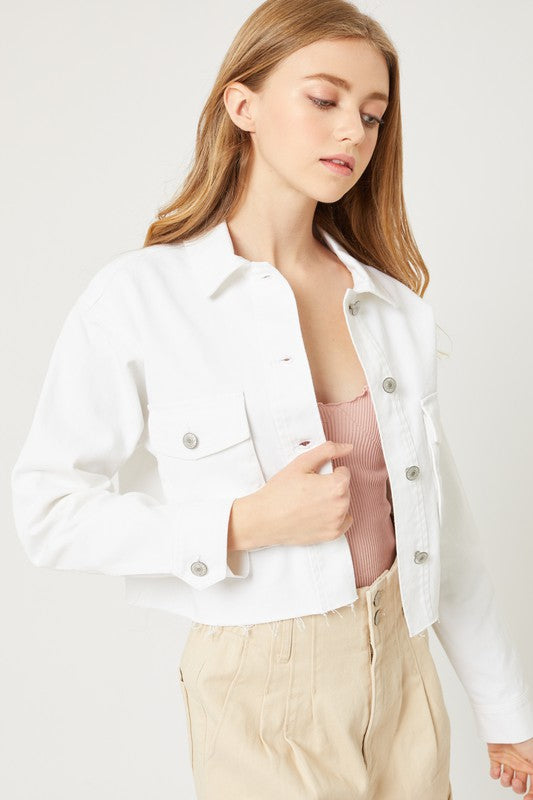 Crop It Like It's Hot White Denim Jacket