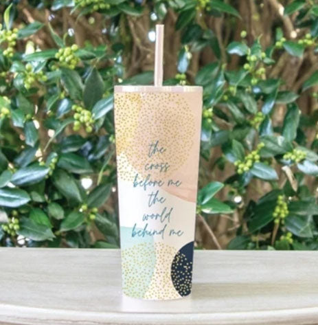 Cross Before Me Mary Square Straw Tumbler