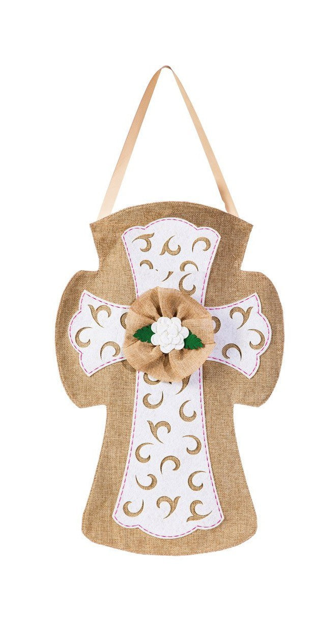 Cross Burlap Door Decor