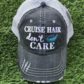 Cruise Hair Don't Care with Teal Boat Trucker Hat