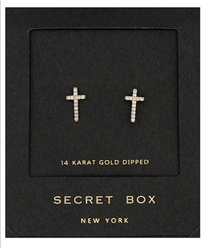 CZ Gold Dipped Cross SecretBox Earrings