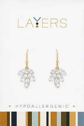 CZ Leaf Dangle Layers Earrings in Gold