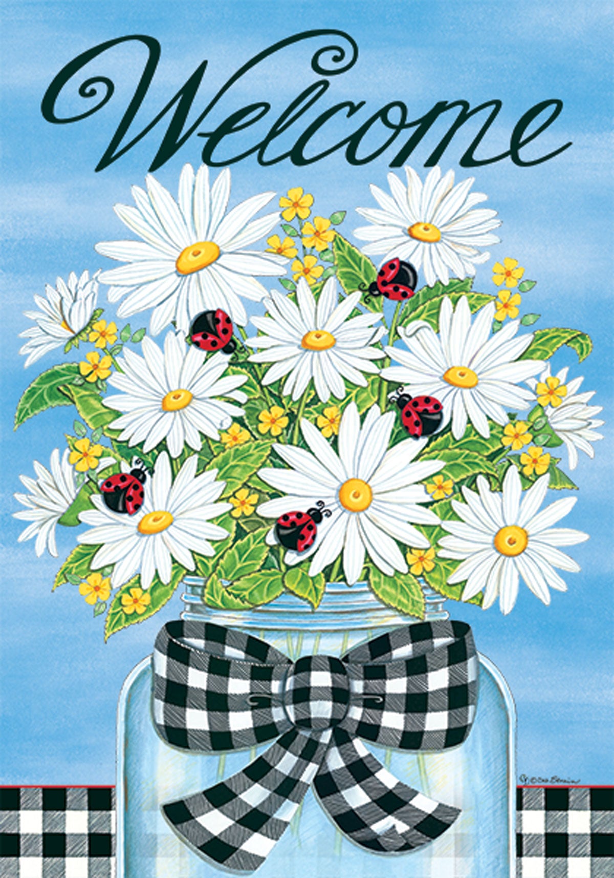 Daisies and Ladybugs Garden Flag