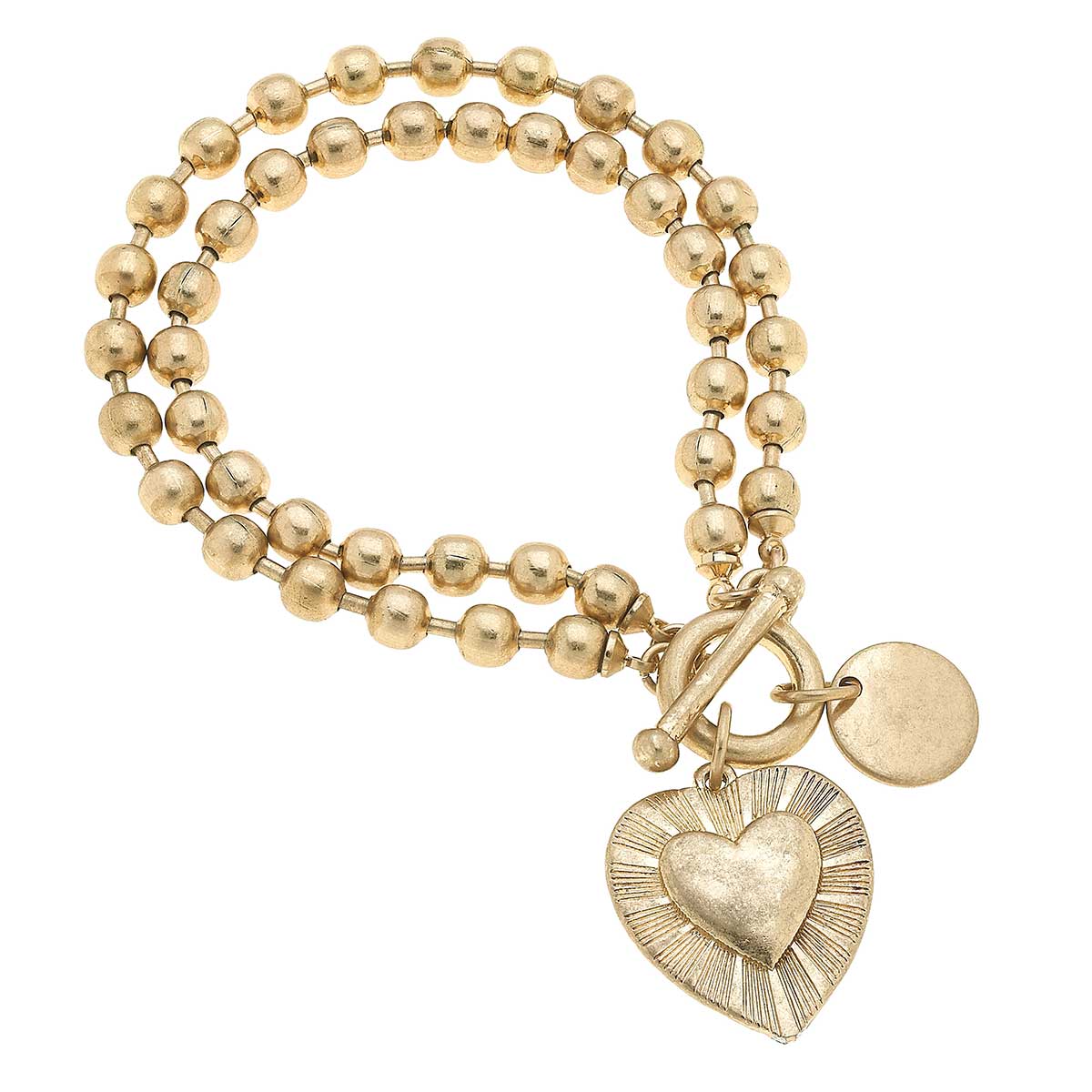 Delaine Heart Layered Ball Chain T-Bar Bracelet