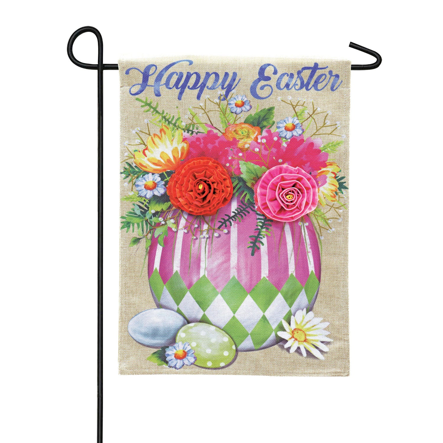 Easter Egg Flower Arrangement Garden Burlap Flag